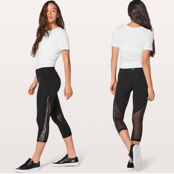 Lululemon Mix & Mesh Crop Leggings Black / Chirasu - Picture 10 of 10